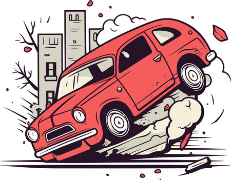 Realistic Vector Illustration of a T-Bone Collision with Witnesses and Bystandersのイラスト素材