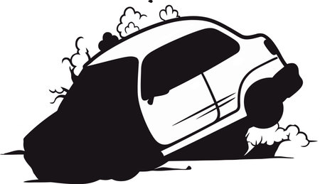 Professional Vector Illustration of a Head-On Collision on a Coastal Highwayのイラスト素材