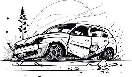 Realistic Vector Illustration of a T-Bone Collision with Witnesses and Bystandersのイラスト素材