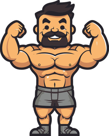 Bodybuilder Flexing in Strongman Challenge Vector Illustrationのイラスト素材