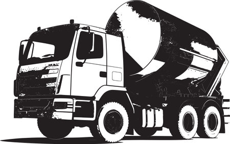 Modern Cement Mixer Vector Illustration with High-rise Construction and City Skyline Silhouetteのイラスト素材