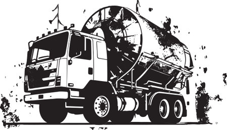 Cyberpunk Cityscape Cement Mixer Vector Illustration with Futuristic Urban Environmentのイラスト素材