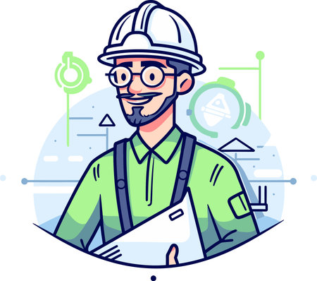 Engineer Predicting Environmental Impact Vector Illustrationのイラスト素材