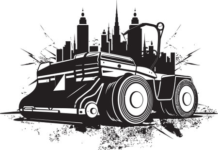 Vector Illustration of Asphalt Roller Precision in Actionのイラスト素材