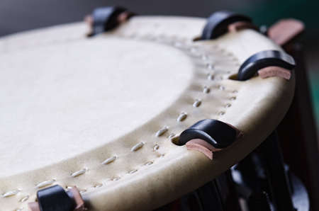Traditional japanese percussion instrument Taiko or Wadaiko drum. Close shot.の写真素材