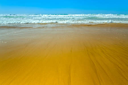 Beautiful oceanic beach with yellow sand and blue sky