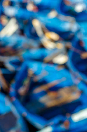 Beautiful array of blue boats in Essaouira port, Moroccoの写真素材
