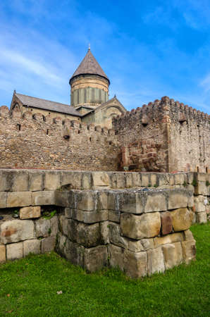 View on wall of the Svetitskhoveli Cathedral, Living Pillar Cathedral, a Georgian Orthodox cathedral...