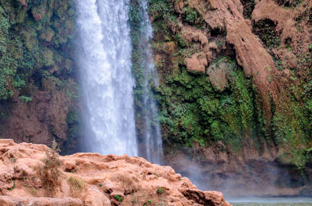 Closeup of Ouzoud Waterfalls located in the Grand Atlas village of Tanaghmeilt, in the Azilal province in Morocco, Africaの写真素材