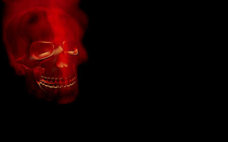 Skull looks up in colorful fire. Demonic sight. Scaring halloween pictureの写真素材
