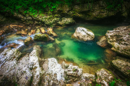 Martvili canyon in Georgia. Beautiful natural canyon with mountain river.の写真素材