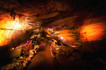 Tourists in Grotta Gigante - the biggest cave in Europe, located near Trieste, Italyの写真素材