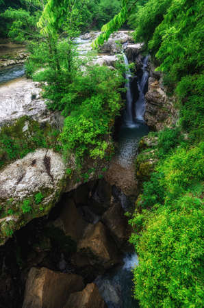 Martvili canyon in Georgia. Beautiful natural canyon with mountain river.の写真素材