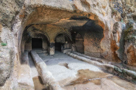 Travel to Georgia - room in artificial ancient cave city in Vardzia. Most popular georgian attractionの写真素材
