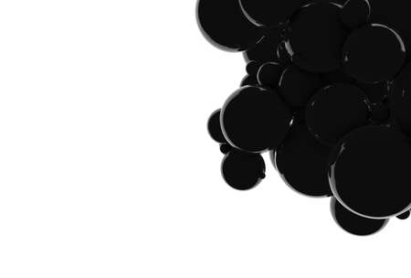 Abstract 3D black balls background. Black balls, oil bubbles, a tornado of black bubbles on white background. 3D renderingの写真素材