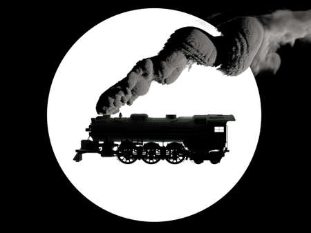 Silhouette logo of steam locomotive in black and white on white background. 3D illustrationの写真素材