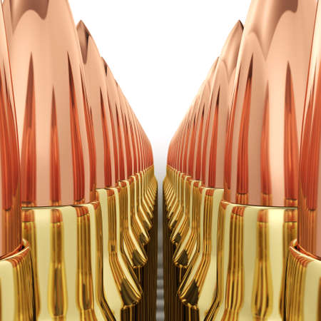5.56 mm rifle bullets organizing in rows.の写真素材