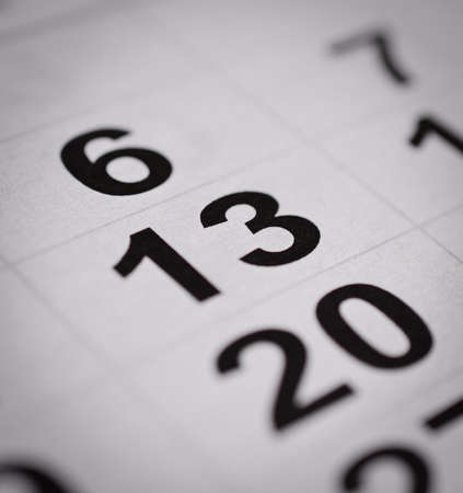 close up black white calendar thirteenth number