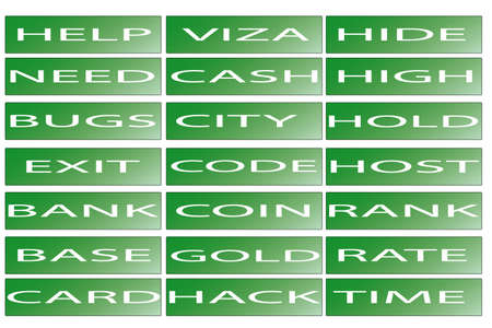 green buttons with economic words