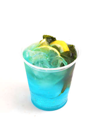 fresh mint cold cocktail with lemon and iceの写真素材