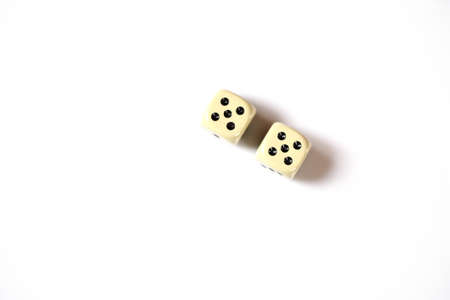 two dice double number five on a white background. gambling abstraction