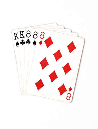 Poker hand rankings symbol set Playing cards in casino: full house on white background, luck...