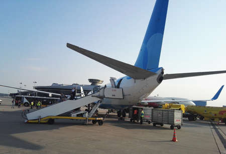 Mosow, Russia - July, 20117: airport Vnukovo, russian airlines Pobedaのeditorial素材