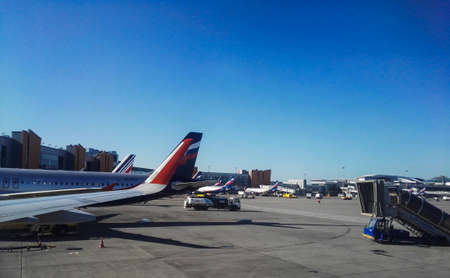 Sheremetyevo airport, Russia - August, 20117: Sheremetyevo airport, russian airlines Aeroflot parking viewのeditorial素材