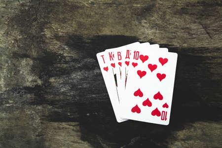 playing cards. poker, flush royal heartsの写真素材