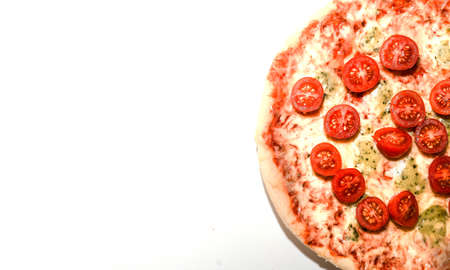 Pizza four cheeses copyspace on whiteの写真素材