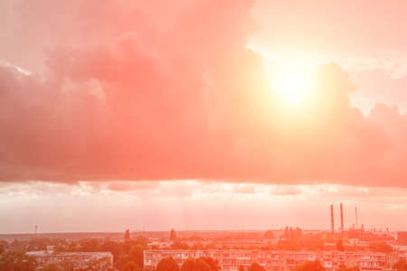 City Scenery with sky background, pink color tonedの写真素材