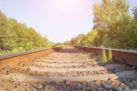 Train rails background in Belarus, close up shot