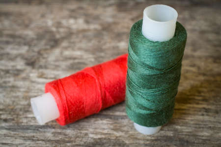 red and green thread close up abstract on the table