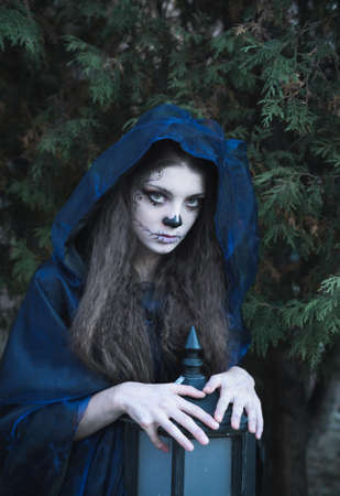 On eve of Halloween witch portrait close upの写真素材