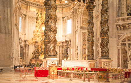 Vatican City, Rome, Italy - February 23, 2019: Altar inside St Peter Basilica in Vatican. Famous...
