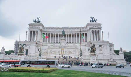 Rome, Italy - February 23, 2019: ancient building of Altare della Patria, cityscape view, popular turist landmark in Rome, Italy.のeditorial素材