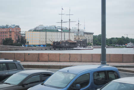 ST. PETERSBURG, RUSSIA - JULY 12, 2015: neva river pier landscape urban view st Petersburg
