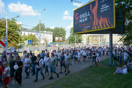 MINSK, BELARUS - August, 2020: presidential elections in the republic of Belarus, people's struggle for their votes, peaceful manifestations, struggle for democracyのeditorial素材