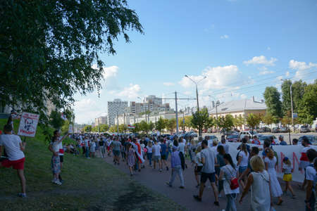 MINSK, BELARUS - August, 2020: presidential elections in the republic of Belarus, people's struggle for their votes, peaceful manifestations, struggle for democracyのeditorial素材