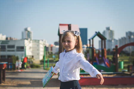 Little girl portrait on the playground in summerの写真素材