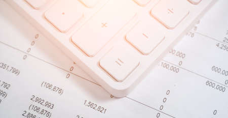 Close white calculator button business concept photo