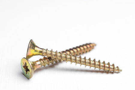 screws for mounting in wooden walls isolated on a white backgroundの写真素材