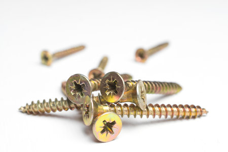 screws for mounting in wooden walls isolated on a white backgroundの写真素材