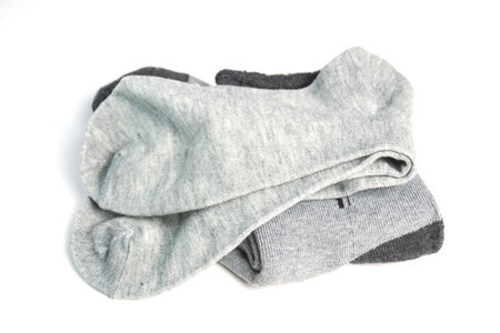 Men's warm insulated socks on white backgroundの写真素材
