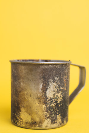 Dirty metal mug for camping and campfireの写真素材
