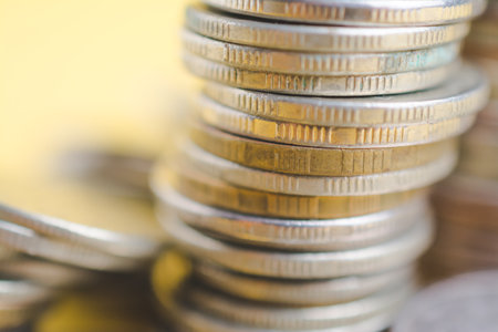 a stack of old vintage coins close up