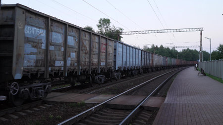 Russian freight train close up stock photoの写真素材