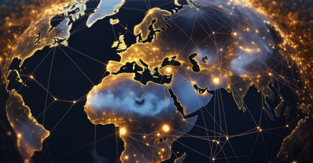 Planet Earth at night seen from space, online life concept - Generative AIの素材