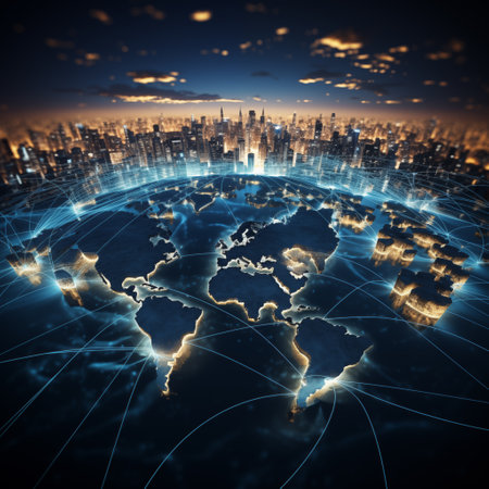 Planet Earth at night seen from space, online life concept - Generative AIの素材