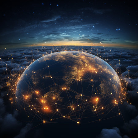 Planet Earth at night seen from space, online life concept - Generative AIの素材